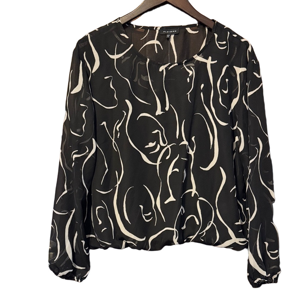 Pleione Black and White Sheer Abstract Blouse with Attached Tank Top Size XL NWT - Picture 2 of 4